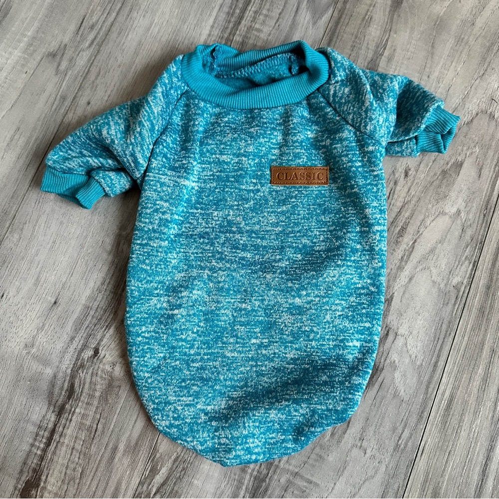 Dog / Cat Classic turquoise / blue  fleece lined sweater- size small